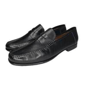 SANTONI Mens Penny Loafers Black Napa Leather Sz 13 EE Wide Shoes Made In Italy